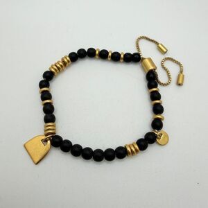 Madewell Beachline asymmetrical charm, black and gold bead adjustable bracelet!
